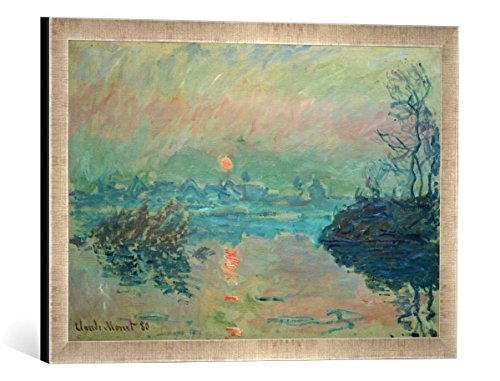 Gerahmtes Bild von Claude Monet Untergehende Sonne, Kunstdruck im hochwertigen handgefertigten Bilder-Rahmen, 60x40 cm, Silber Raya von kunst für alle