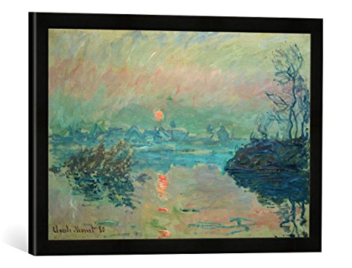 Gerahmtes Bild von Claude Monet Untergehende Sonne, Kunstdruck im hochwertigen handgefertigten Bilder-Rahmen, 60x40 cm, Schwarz matt von kunst für alle