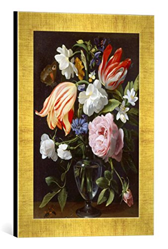 Gerahmtes Bild von Daniel Seghers Vase mit Blumen, Kunstdruck im hochwertigen handgefertigten Bilder-Rahmen, 30x40 cm, Gold Raya von kunst für alle