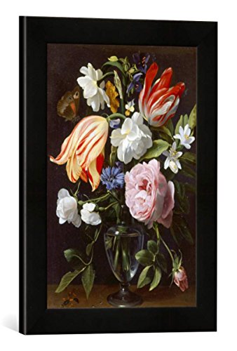 Gerahmtes Bild von Daniel Seghers Vase mit Blumen, Kunstdruck im hochwertigen handgefertigten Bilder-Rahmen, 30x40 cm, Schwarz matt von kunst für alle