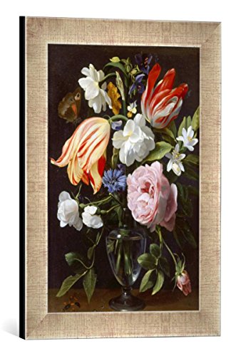 Gerahmtes Bild von Daniel Seghers Vase mit Blumen, Kunstdruck im hochwertigen handgefertigten Bilder-Rahmen, 30x40 cm, Silber Raya von kunst für alle