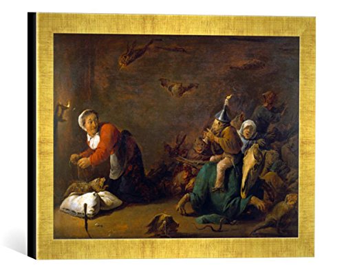 Gerahmtes Bild von David Teniers Hexenspuk. Holz, 30 x 45 cm, Kunstdruck im hochwertigen handgefertigten Bilder-Rahmen, 40x30 cm, Gold Raya von kunst für alle