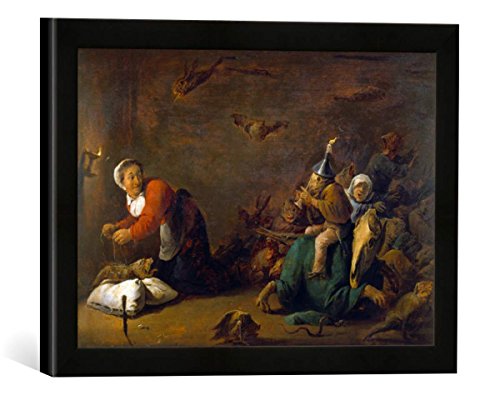 Gerahmtes Bild von David Teniers Hexenspuk. Holz, 30 x 45 cm, Kunstdruck im hochwertigen handgefertigten Bilder-Rahmen, 40x30 cm, Schwarz matt von kunst für alle