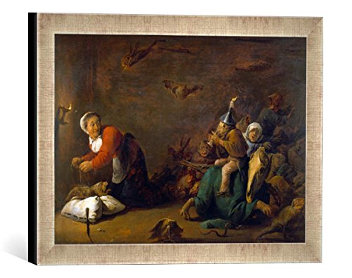 Gerahmtes Bild von David Teniers Hexenspuk. Holz, 30 x 45 cm, Kunstdruck im hochwertigen handgefertigten Bilder-Rahmen, 40x30 cm, Silber Raya von kunst für alle