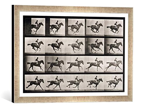 Gerahmtes Bild von Eadweard Muybridge Jockey on a Galloping Horse, Plate 627 from 'Animal Locomotion', 1887", Kunstdruck im hochwertigen handgefertigten Bilder-Rahmen, 60x40 cm, Silber Raya von kunst für alle
