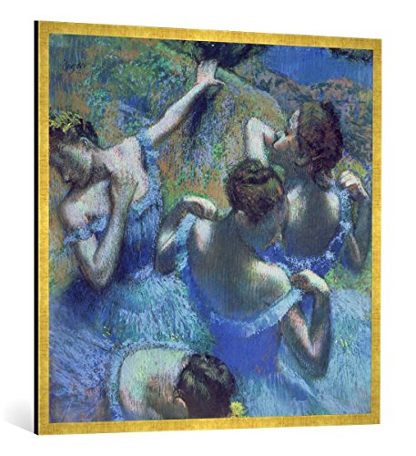 Gerahmtes Bild von Edgar Degas Blue Dancers, c.1899, Kunstdruck im hochwertigen handgefertigten Bilder-Rahmen, 100x100 cm, Gold Raya von kunst für alle