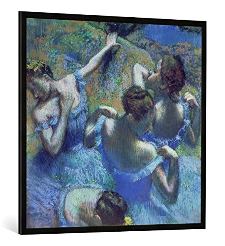 Gerahmtes Bild von Edgar Degas Blue Dancers, c.1899, Kunstdruck im hochwertigen handgefertigten Bilder-Rahmen, 100x100 cm, Schwarz matt von kunst für alle