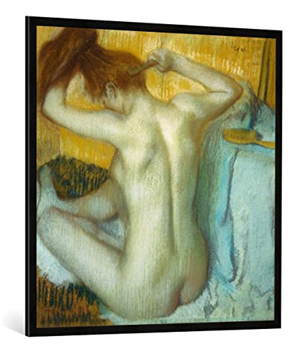 Gerahmtes Bild von Edgar Degas Frau bei ihrer Toilette, Kunstdruck im hochwertigen handgefertigten Bilder-Rahmen, 100x100 cm, Schwarz matt von kunst für alle