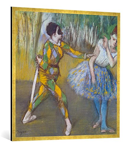 Gerahmtes Bild von Edgar Degas Harlekin und Columbine, Kunstdruck im hochwertigen handgefertigten Bilder-Rahmen, 100x100 cm, Gold Raya von kunst für alle