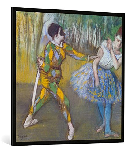 Gerahmtes Bild von Edgar Degas Harlekin und Columbine, Kunstdruck im hochwertigen handgefertigten Bilder-Rahmen, 100x100 cm, Schwarz matt von kunst für alle