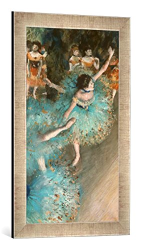 Gerahmtes Bild von Edgar Degas Tänzerinnen in Grün, Kunstdruck im hochwertigen handgefertigten Bilder-Rahmen, 40x60 cm, Silber Raya von kunst für alle