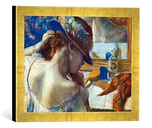 Gerahmtes Bild von Edgar Degas Vor dem Spiegel, Kunstdruck im hochwertigen handgefertigten Bilder-Rahmen, 40x30 cm, Gold Raya von kunst für alle