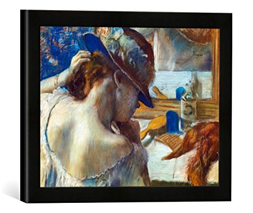 Gerahmtes Bild von Edgar Degas Vor dem Spiegel, Kunstdruck im hochwertigen handgefertigten Bilder-Rahmen, 40x30 cm, Schwarz matt von kunst für alle