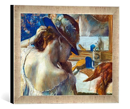 Gerahmtes Bild von Edgar Degas Vor dem Spiegel, Kunstdruck im hochwertigen handgefertigten Bilder-Rahmen, 40x30 cm, Silber Raya von kunst für alle