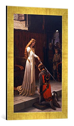 Gerahmtes Bild von Edmund Blair Leighton Der Ritterschlag, Kunstdruck im hochwertigen handgefertigten Bilder-Rahmen, 40x60 cm, Gold Raya von kunst für alle