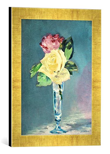 Gerahmtes Bild von Edouard Manet E.Manet, Rosen im Champagnerglas, Kunstdruck im hochwertigen handgefertigten Bilder-Rahmen, 30x40 cm, Gold Raya von kunst für alle