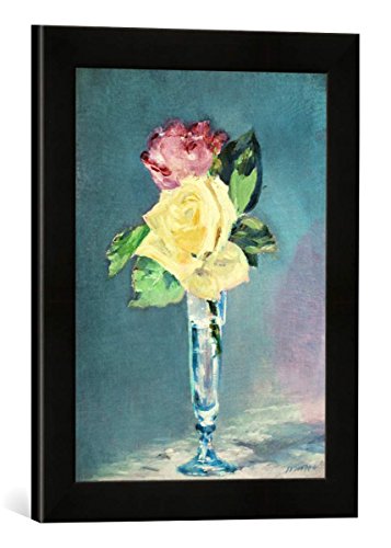 Gerahmtes Bild von Edouard Manet E.Manet, Rosen im Champagnerglas, Kunstdruck im hochwertigen handgefertigten Bilder-Rahmen, 30x40 cm, Schwarz matt von kunst für alle