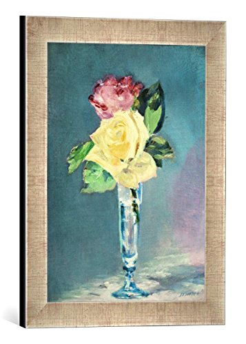 Gerahmtes Bild von Edouard Manet E.Manet, Rosen im Champagnerglas, Kunstdruck im hochwertigen handgefertigten Bilder-Rahmen, 30x40 cm, Silber Raya von kunst für alle