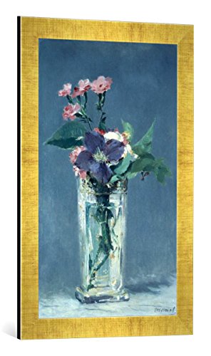 Gerahmtes Bild von Edouard Manet Oeillets et clematite Dans un vase de Cristal, Kunstdruck im hochwertigen handgefertigten Bilder-Rahmen, 40x60 cm, Gold Raya von kunst für alle