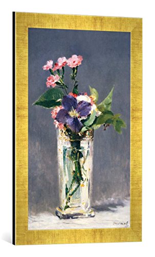 Gerahmtes Bild von Edouard Manet Oeillets et clematite Dans un vase de Cristal, Kunstdruck im hochwertigen handgefertigten Bilder-Rahmen, 40x60 cm, Gold Raya von kunst für alle