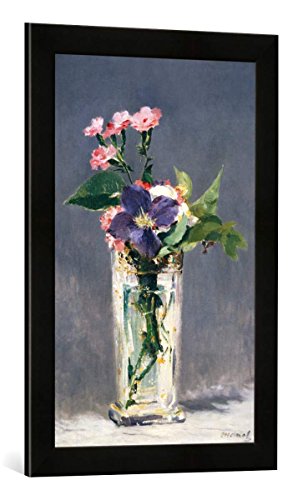 Gerahmtes Bild von Edouard Manet Oeillets et clematite Dans un vase de Cristal, Kunstdruck im hochwertigen handgefertigten Bilder-Rahmen, 40x60 cm, Schwarz matt von kunst für alle