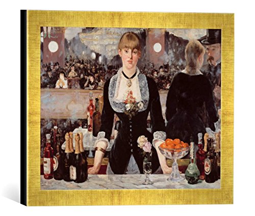 Gerahmtes Bild von Edouard Manet Un bar aux Folies-Bergère, Kunstdruck im hochwertigen handgefertigten Bilder-Rahmen, 40x30 cm, Gold Raya von kunst für alle