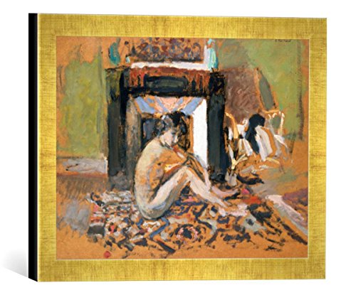 Gerahmtes Bild von Edouard Vuillard Frauenakt vor einem Kamin, Kunstdruck im hochwertigen handgefertigten Bilder-Rahmen, 40x30 cm, Gold Raya von kunst für alle