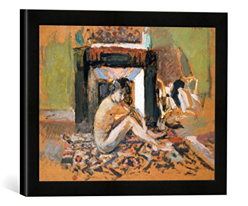 Gerahmtes Bild von Edouard Vuillard Frauenakt vor einem Kamin, Kunstdruck im hochwertigen handgefertigten Bilder-Rahmen, 40x30 cm, Schwarz matt von kunst für alle