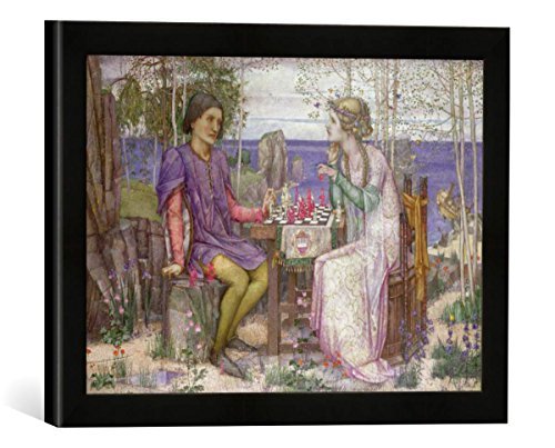 Gerahmtes Bild von Edward Reginald Frampton The Chess Game, Kunstdruck im hochwertigen handgefertigten Bilder-Rahmen, 40x30 cm, Schwarz matt von kunst für alle