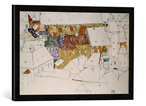 Gerahmtes Bild von Egon Schiele Die gelbe Stadt, Kunstdruck im hochwertigen handgefertigten Bilder-Rahmen, 60x40 cm, Schwarz matt von kunst für alle