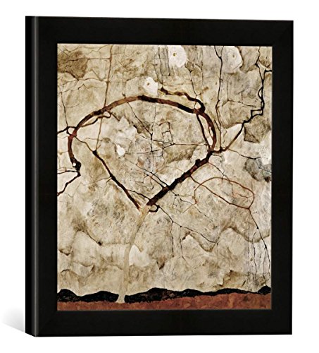 Gerahmtes Bild von Egon Schiele Herbstbaum in bewegter Luft, Kunstdruck im hochwertigen handgefertigten Bilder-Rahmen, 30x30 cm, Schwarz matt von kunst für alle