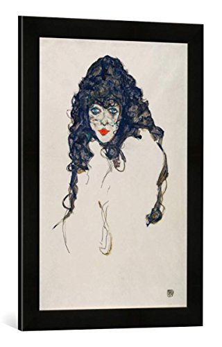 Gerahmtes Bild von Egon Schiele Mädchenkopf mit offenem Haar, Kunstdruck im hochwertigen handgefertigten Bilder-Rahmen, 40x60 cm, Schwarz matt von kunst für alle