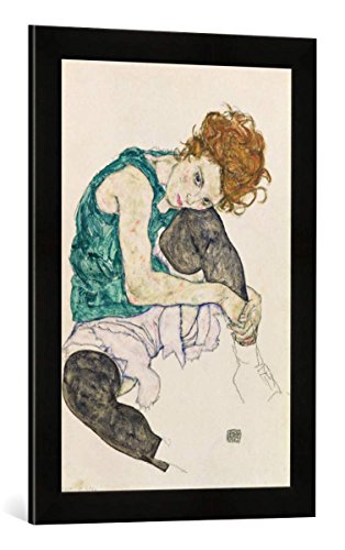 Gerahmtes Bild von Egon Schiele Sitzende Frau, 1917", Kunstdruck im hochwertigen handgefertigten Bilder-Rahmen, 40x60 cm, Schwarz matt von kunst für alle