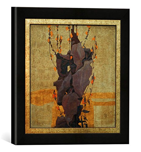 Gerahmtes Bild von Egon Schiele Stilisierte Blumen vor dekorativem Hintergrund, Kunstdruck im hochwertigen handgefertigten Bilder-Rahmen, 30x30 cm, Schwarz matt von kunst für alle
