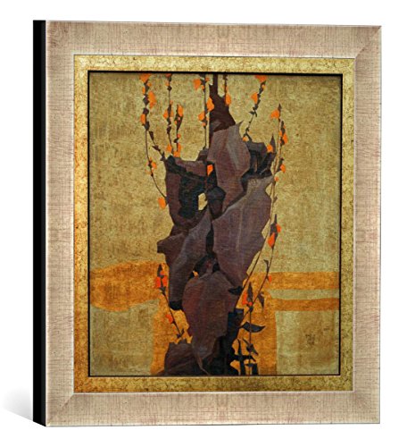 Gerahmtes Bild von Egon Schiele Stilisierte Blumen vor dekorativem Hintergrund, Kunstdruck im hochwertigen handgefertigten Bilder-Rahmen, 30x30 cm, Silber Raya von kunst für alle