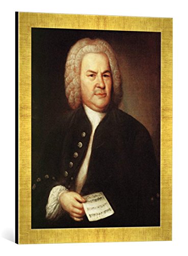 Gerahmtes Bild von Elias Gottlob Haußmann Johann Sebastian Bach, Kunstdruck im hochwertigen handgefertigten Bilder-Rahmen, 40x60 cm, Gold Raya von kunst für alle