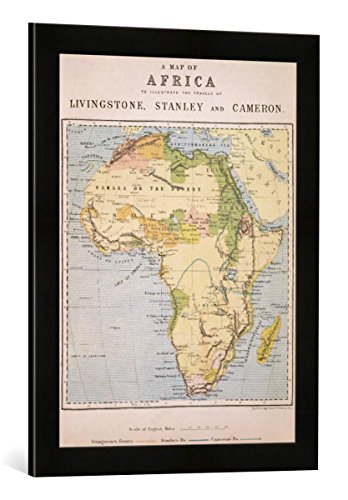 Gerahmtes Bild von English School "A Map of Africa to Illustrate the Travels of David Livingstone (1813-73), Henry Morton Stanley (1841-1904) and Verney Lovett Cam", Kunstdruck im hochwertigen handgefertigten Bilder-Rahmen, 40x60 cm, Schwarz matt von kunst für alle