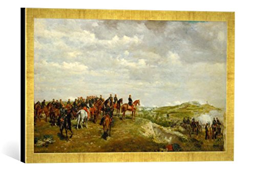 Gerahmtes Bild von Ernest Meissonier Napoleon III. in der Schlacht von Solferino 1859", Kunstdruck im hochwertigen handgefertigten Bilder-Rahmen, 60x40 cm, Gold Raya von kunst für alle