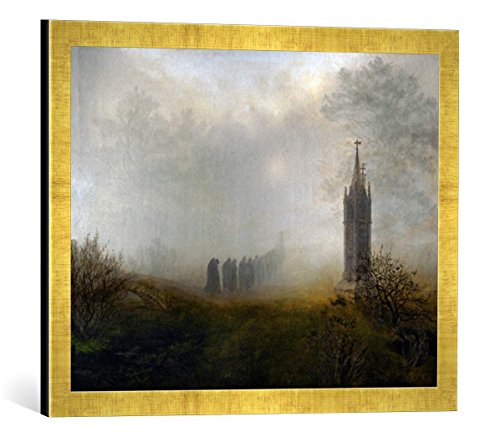Gerahmtes Bild von Ernst Ferdinand Oehme Prozession im Nebel, Kunstdruck im hochwertigen handgefertigten Bilder-Rahmen, 60x40 cm, Gold Raya von kunst für alle