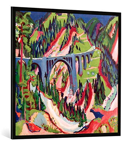 Gerahmtes Bild von Ernst-Ludwig Kirchner Die Brücke bei Wiesen, Kunstdruck im hochwertigen handgefertigten Bilder-Rahmen, 100x100 cm, Schwarz matt von kunst für alle