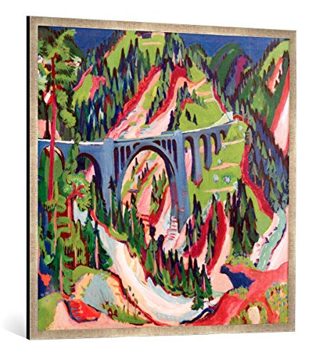 Gerahmtes Bild von Ernst-Ludwig Kirchner Die Brücke bei Wiesen, Kunstdruck im hochwertigen handgefertigten Bilder-Rahmen, 100x100 cm, Silber Raya von kunst für alle