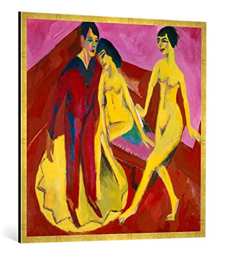 Gerahmtes Bild von Ernst Ludwig Kirchner Tanzschule. 1914", Kunstdruck im hochwertigen handgefertigten Bilder-Rahmen, 100x100 cm, Gold Raya von kunst für alle