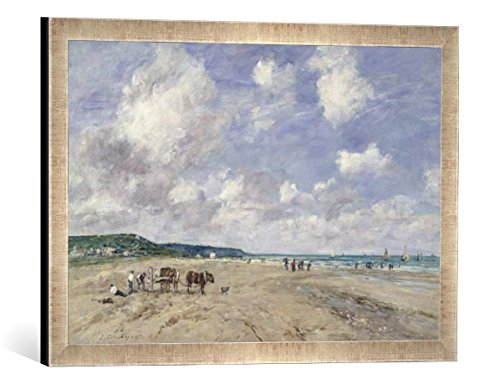 Gerahmtes Bild von Eugene Boudin The Beach at Tourgeville, 1893", Kunstdruck im hochwertigen handgefertigten Bilder-Rahmen, 60x40 cm, Silber Raya von kunst für alle