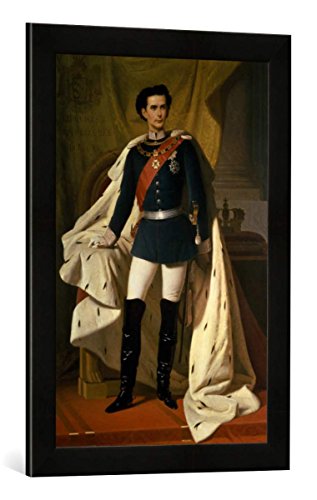 Gerahmtes Bild von Ferdinand Piloty der Jüngere Ludwig II.v.Bayern i.Uniform/Piloty/1865, Kunstdruck im hochwertigen handgefertigten Bilder-Rahmen, 40x60 cm, Schwarz matt von kunst für alle