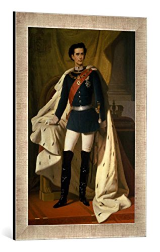 Gerahmtes Bild von Ferdinand Piloty der Jüngere Ludwig II.v.Bayern i.Uniform/Piloty/1865, Kunstdruck im hochwertigen handgefertigten Bilder-Rahmen, 40x60 cm, Silber Raya von kunst für alle