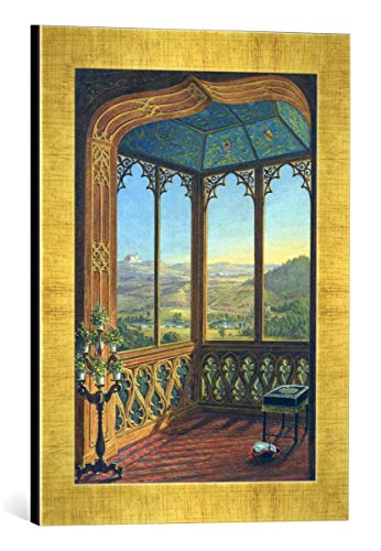 Gerahmtes Bild von Ferdinand Zschäck Schloß Callenberg: Blick aus dem Fenster des Bogensaals, Kunstdruck im hochwertigen handgefertigten Bilder-Rahmen, 30x40 cm, Gold Raya von kunst für alle