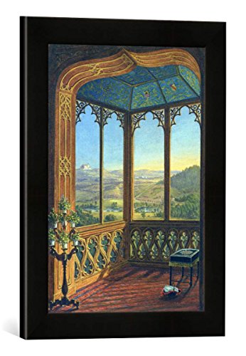 Gerahmtes Bild von Ferdinand Zschäck Schloß Callenberg: Blick aus dem Fenster des Bogensaals, Kunstdruck im hochwertigen handgefertigten Bilder-Rahmen, 30x40 cm, Schwarz matt von kunst für alle