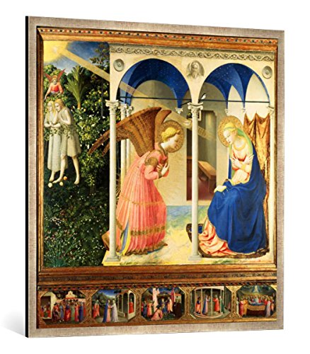 Gerahmtes Bild von Fra Angelico Die Verkündigung an Maria, Kunstdruck im hochwertigen handgefertigten Bilder-Rahmen, 100x100 cm, Silber Raya von kunst für alle