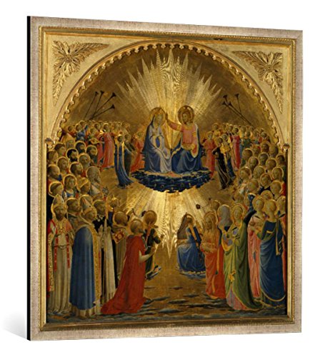 Gerahmtes Bild von Fra Angelico Krönung Mariä mit Heiligen und Engeln, Kunstdruck im hochwertigen handgefertigten Bilder-Rahmen, 100x100 cm, Silber Raya von kunst für alle