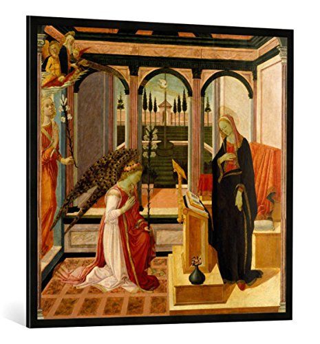 Gerahmtes Bild von Fra Filippo Lippi Verkündigung an Maria, Kunstdruck im hochwertigen handgefertigten Bilder-Rahmen, 100x100 cm, Schwarz matt von kunst für alle